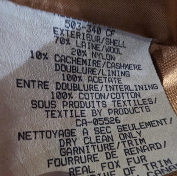 Cecil G Wool & Cashmere coat, mother of pearl buttons & fox fur, vintage Sz 14 - Picture 13 of 17